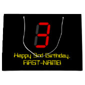 3回目の誕生日：レッドデジタル時計のスタイル「3」 +名前 ラージペーパーバッグ (正面)