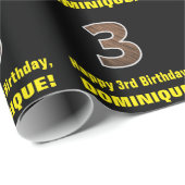 3回目の誕生日:名前フェイク&木目パターン「3」 ラッピングペーパー (ロールコーナー)