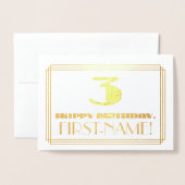 3回目の誕生日;名前+アールデコインスパイア見た目「3」 箔カード (封筒付き正面)