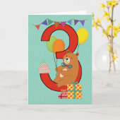 3回目の誕生日（座るクマ付き） カード (黄色い花)
