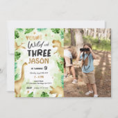 3回目の誕生日、恐竜の誕生日写真 招待状 (正面)