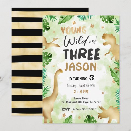 3回目の誕生日、恐竜の誕生日 招待状 (正面/裏面)
