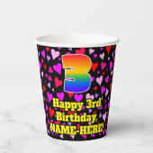 3回目の誕生日:愛するハートパターン、虹3 紙コップ (裏面)