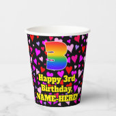 3回目の誕生日:愛するハートパターン、虹3 紙コップ (正面)