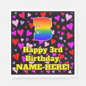 3回目の誕生日:愛するハートパターン、虹# 3 スタンダードランチョンナプキン (正面)