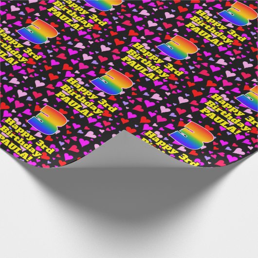 3回目の誕生日:愛するハートパターン、虹# 3 ラッピングペーパー (角)