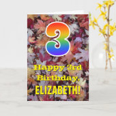 3回目の誕生日;素朴紅葉; Rainbow "3" カード (黄色い花)