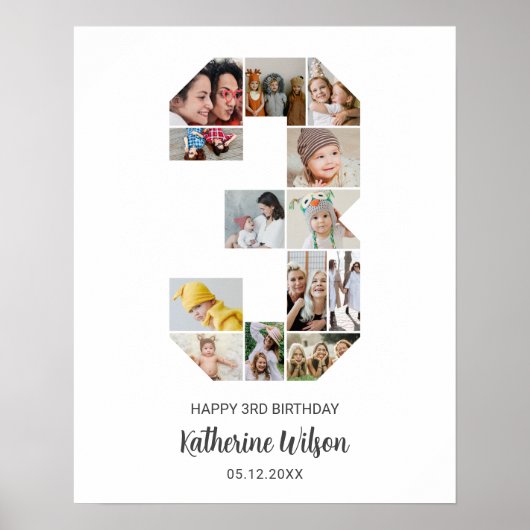 3回目の誕生日Number 3フォトコラージュカスタム写真 ポスター (正面)