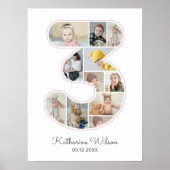 3回目の誕生日Number 3フォトコラージュキッズ子供部屋 ポスター (正面)