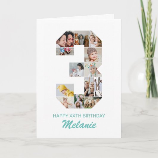 3回目の誕生日Number 3フォトコラージュパーソナライズされた カード (正面)