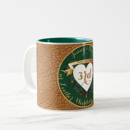 3回結婚記念皮革 ツートーンマグカップ (正面左)