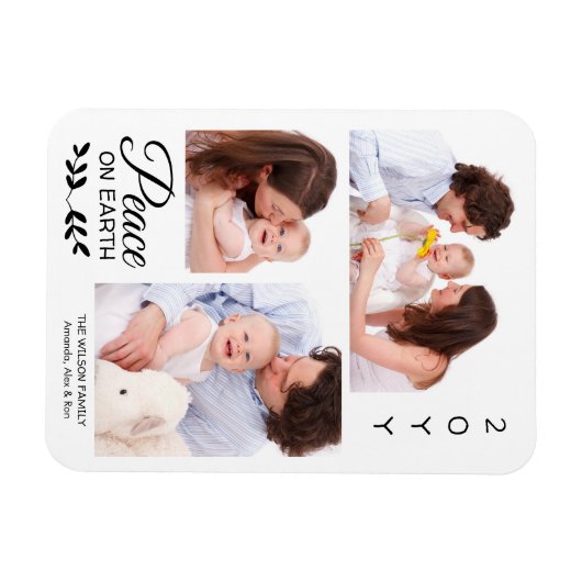 3地球パーソナライズされたの写真コラージュ平和 マグネット (横)