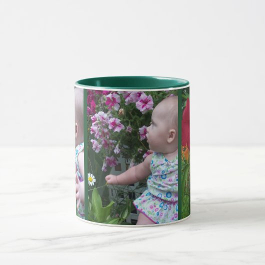 3大きな写真グリーン背景簡単アップロードギフト マグカップ (中央)