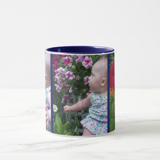 3大きな写真ブルー背景簡単アップロードギフト マグカップ (中央)