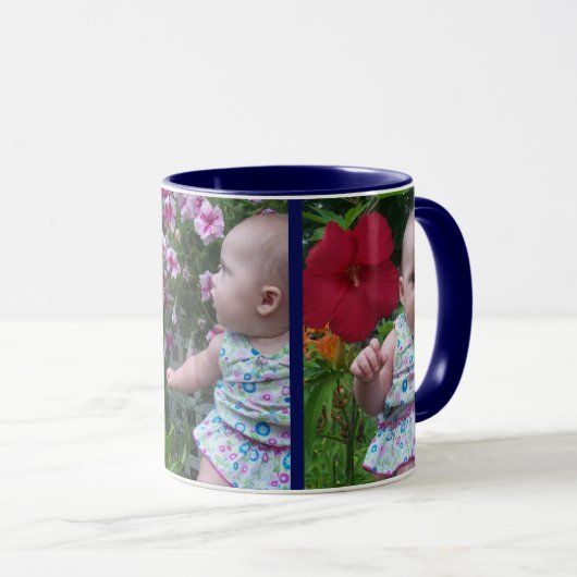 3大きな写真ブルー背景簡単アップロードギフト マグカップ (正面右)