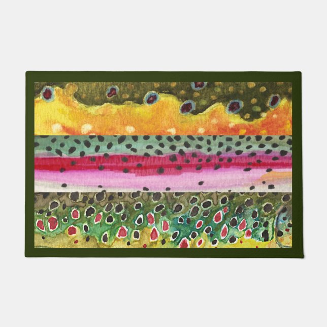 3大きな美しいマスのフライ釣り歓迎 ドアマット (正面)