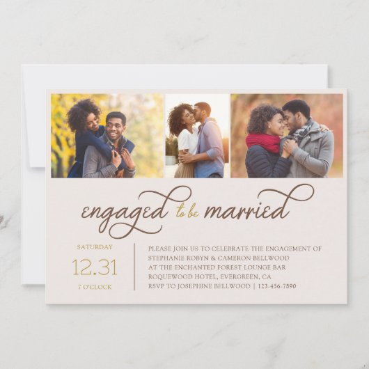 3婚約した枚の結婚した婚約パーティ 招待状 (正面)