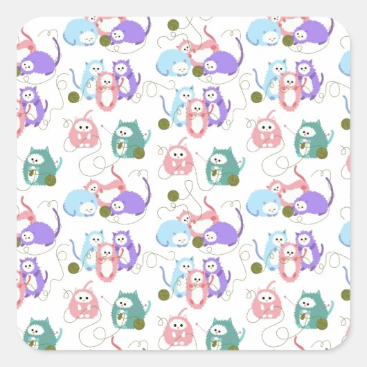 3子猫編み物! スクエアシール (正面)