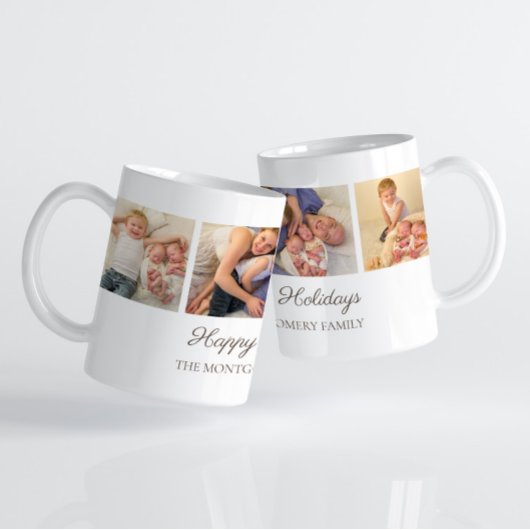 3家族の写真コラージハッピーホリデーズクリスマス コーヒーマグカップ