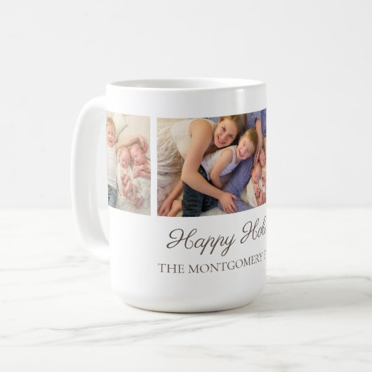 3家族の写真コラージハッピーホリデーズクリスマス コーヒーマグカップ (正面左)