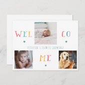 3家族の写真コラージュWELCOME新生児誕生 案内ポストカード (正面/裏面)