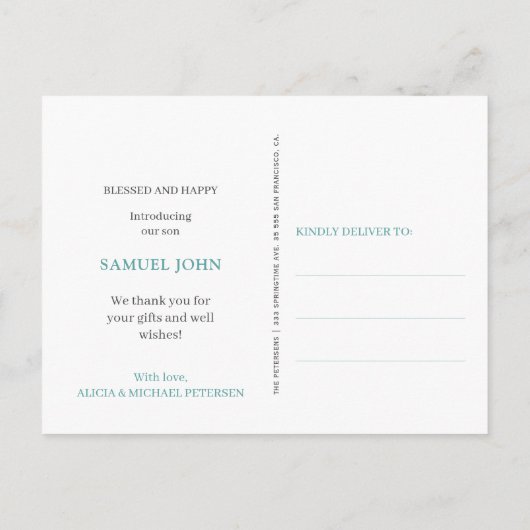 3家族の写真コラージュWELCOME新生児誕生 案内ポストカード (裏面)