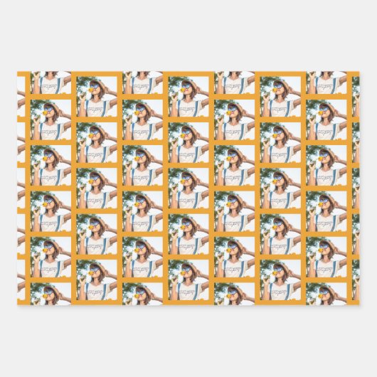 3家族モダン写真コラージュ模様クリスマス ラッピングペーパーシート (正面3)