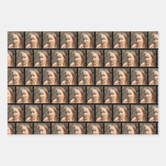 3家族モダン写真コラージュ模様クリスマス ラッピングペーパーシート (正面2)