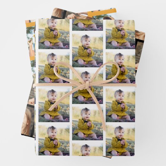 3家族モダン写真コラージュ模様クリスマス ラッピングペーパーシート (インサイチュ)