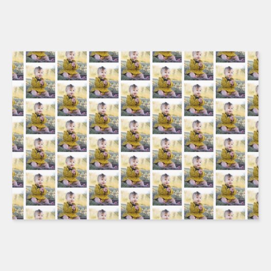 3家族モダン写真コラージュ模様クリスマス ラッピングペーパーシート