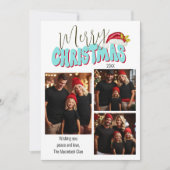 3家族写真コラージュレトロフォントメリークリスマス シーズンカード (正面)