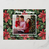 3家族写真水彩ポインセチア花 箔シーズンカード (正面)