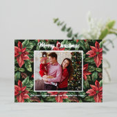 3家族写真水彩ポインセチア花 箔シーズンカード (立ち正面)