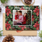 3家族写真水彩ポインセチア花 箔シーズンカード