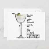 3対1(ウェット)マティーニ コクテール レシピ アート ポストカード (正面/裏面)