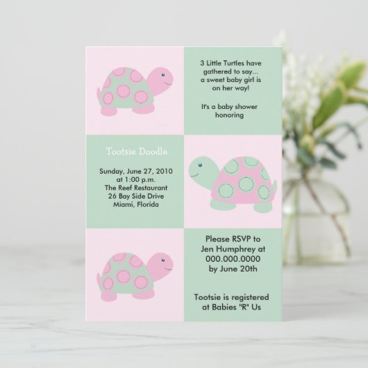 3小さいカメのモダンなカメ5x7のベビーシャワー 招待状 (スタンド正面)