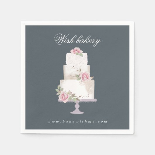 3層エレガントケーキ結婚ベーカリー・モノグラム スタンダードカクテルナプキン (正面)