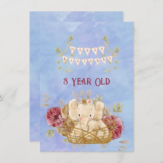 3年オールドハッピーバースデーゾウ男の赤ちゃん (正面/裏面)