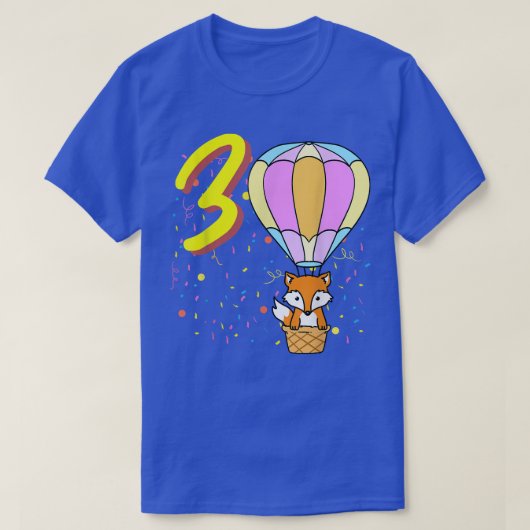 3年オールドバルーンキツネ誕生日 Tシャツ (デザイン正面)