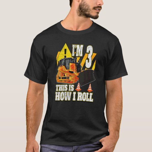 3年オールド誕生日ブルドーザー Tシャツ (正面)