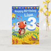 3年カスタム誕生日カードLittle Ladybug range カード (黄色い花)