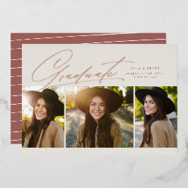 3年写真シンプルバラ金ゴールド卒業 箔招待状