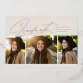 3年写真シンプルバラ金ゴールド卒業 箔招待状 (正面)