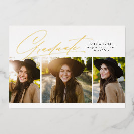 3年写真スタイリッシュ卒業シンプル 箔招待状