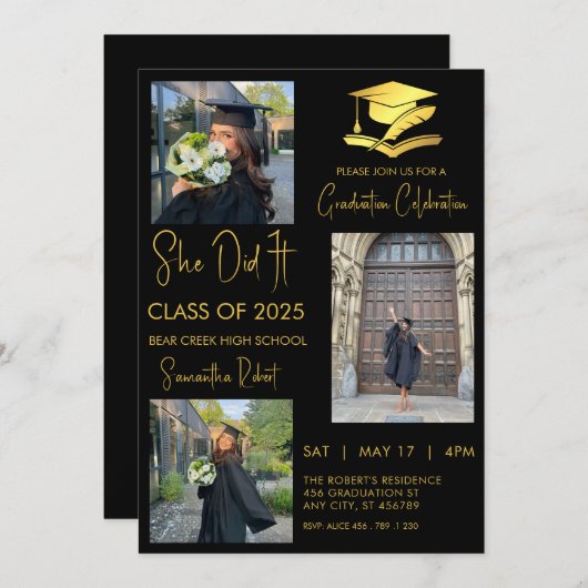 3年写真卒業モダン 招待状 (正面/裏面)