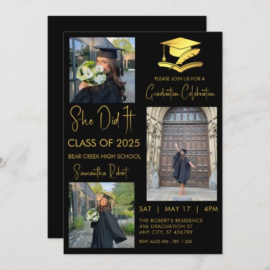 3年写真卒業モダン 招待状 (正面/裏面)