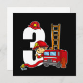 3年消防士の日火トラックの3回目の誕生日 招待状 (正面/裏面)