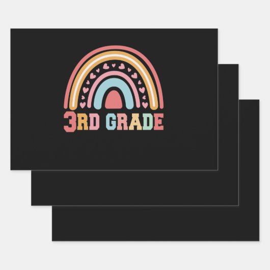 3年生かわいいレインボー新学期学生ギフト ラッピングペーパーシート (セット)