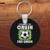 3年生のサッカー男子の初めての学校 キーホルダー (正面)