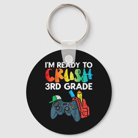 3年生のビデオゲーマーFiをクラッシュする準備ができた子供 キーホルダー (正面)